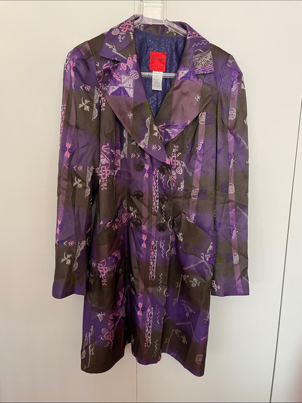 Christian Lacroix Purple, Black and Pink Patterned Double-Breasted Blazer Coat